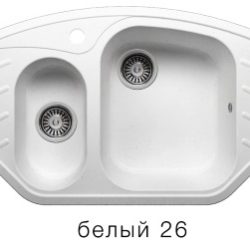 Мойка F-14 угловая двухчашевая с крылом, белая (26), 510*960*190мм