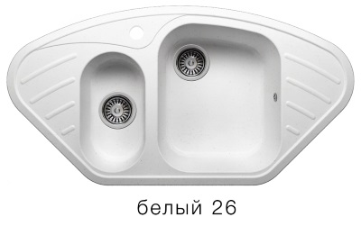 Мойка F-14 угловая двухчашевая с крылом, белая (26), 510*960*190мм