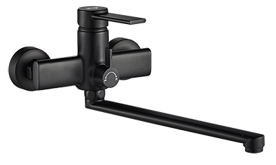 11 Смеситель для ванны с длин изливом 350 мм. с дивер "Черный" СВ8211