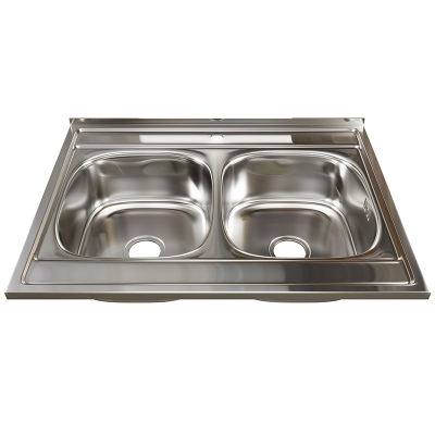 Мойка  60х80 (0,6) 2-х чаш вып 3 1/2 MIXLINE 18 см с сифоном накладная