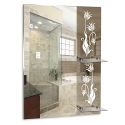 Зеркало MIXLINE "Роса" 610*740 (2 полки/фацет/пескоструйный рисунок)