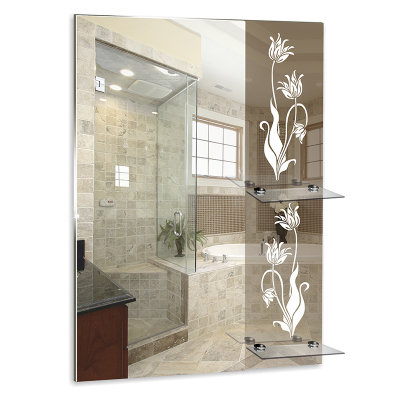 Зеркало MIXLINE "Роса" 610*740 (2 полки/фацет/пескоструйный рисунок)