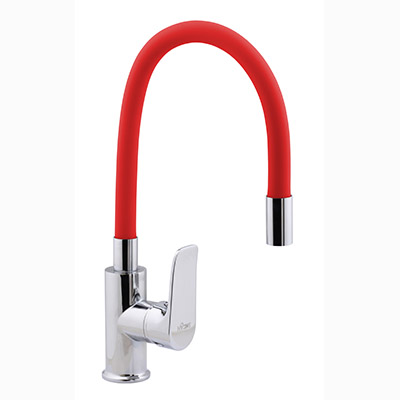 61 Смеситель для кухни с гайкой с гибким изливом (Красный) С3561R