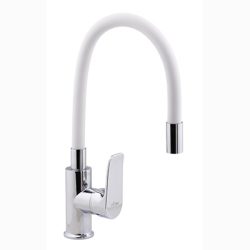 61 Смеситель для кухни с гайкой с гибким изливом (Белый) С3561W