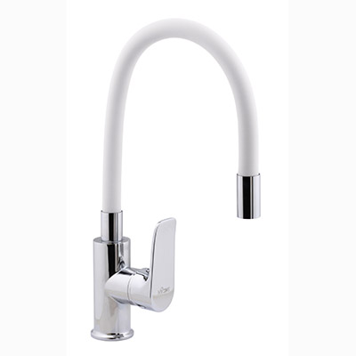 61 Смеситель для кухни с гайкой с гибким изливом (Белый) С3561W