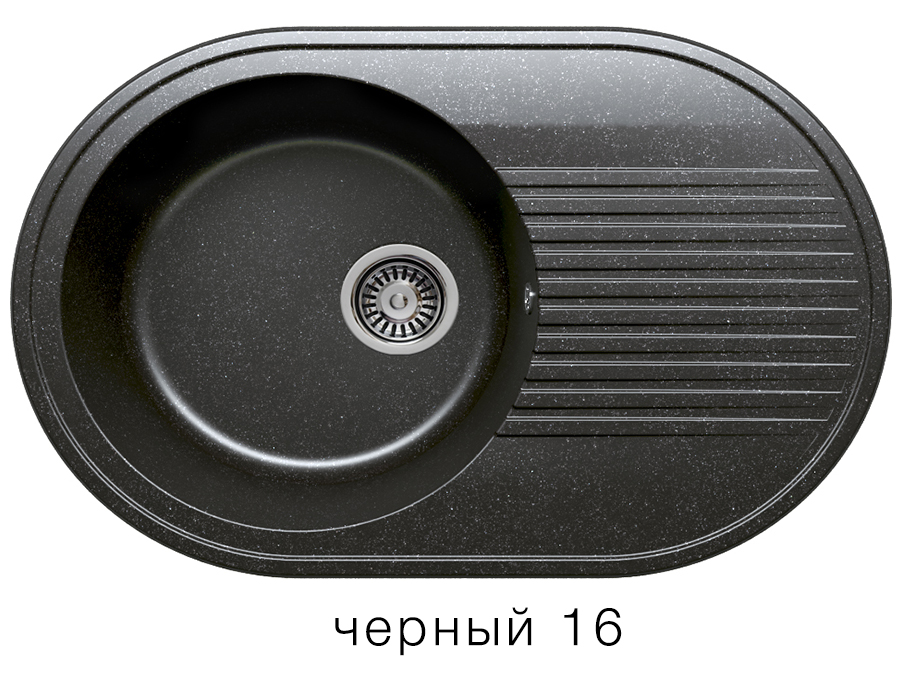 Мойка F-16 овальная с крылом, черная (16), 500*760*200мм