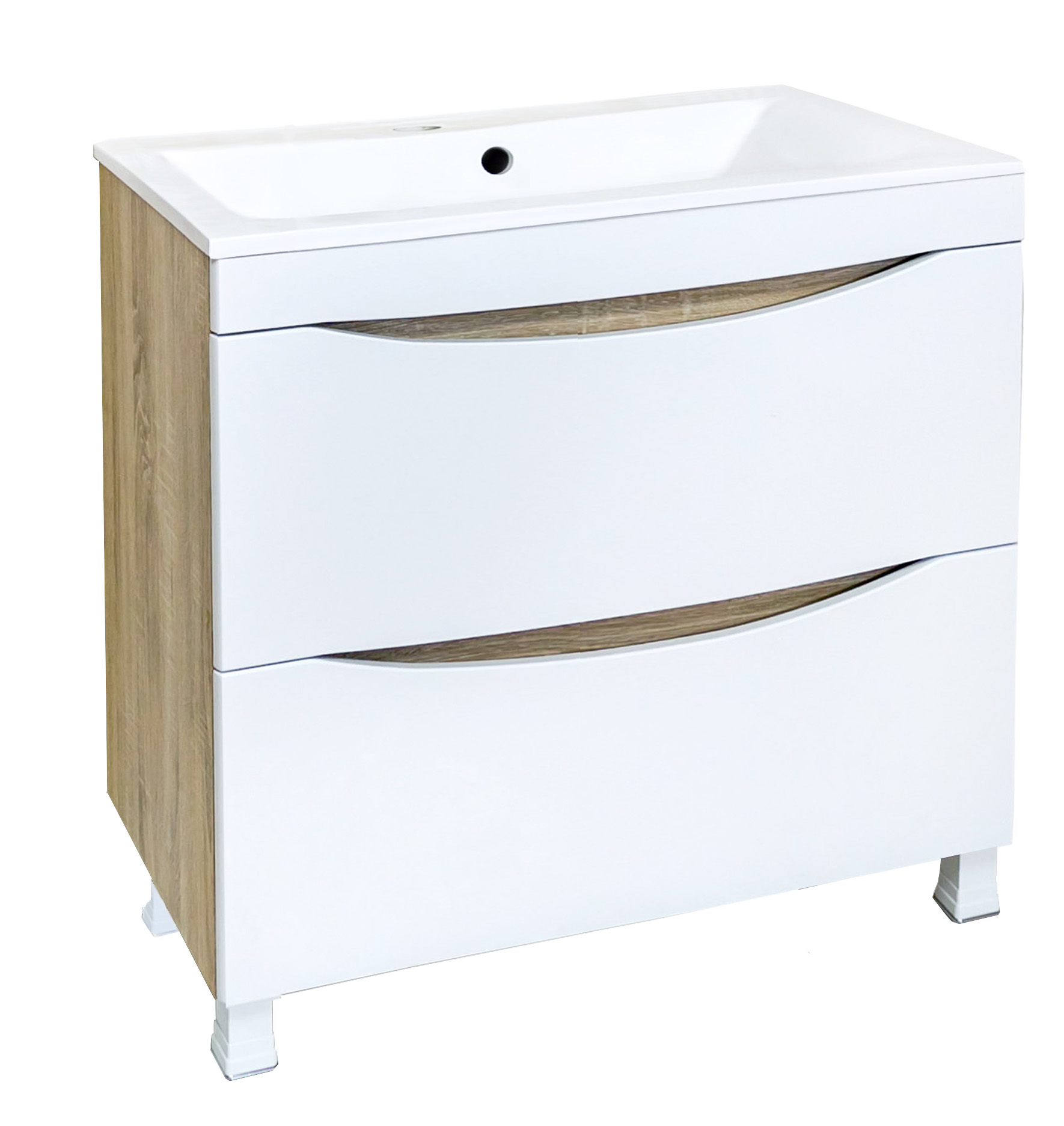 08 Тумба ИРИДА  800 напольная (дуб сонома светлый+белый)под умыв. НАТАЛИ V 20/Paola Elegante 800