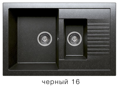 Мойка F-21 двухчашевая с крылом, черная (16), 490*770*190мм