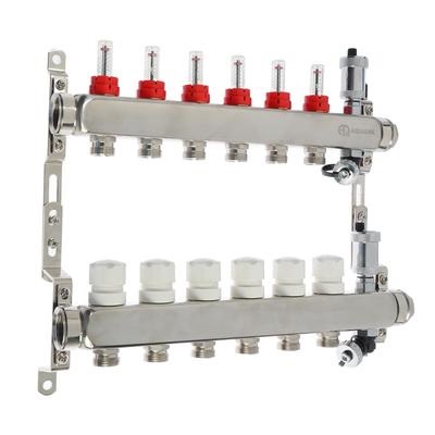 Коллекторная группа с расходомерами, сливным краном и автомат.возд-ком,нерж. сталь 1"х8х3/4(AQUALINK