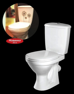 Унитаз-компакт "Суперкомпакт" ДЕКОР цветы одуванчик (кос, нижн, сид, арм, гофра К828)