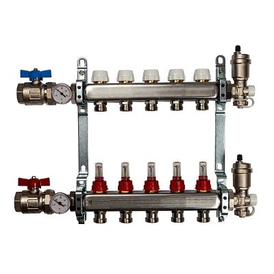 Группа коллекторов с расход.  5 -вых НЕРЖ. С КРАНАМИ 1"x3/4" "ViEiR"