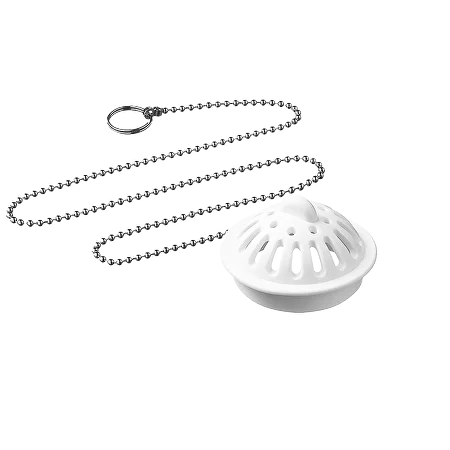 Пробка-ситечко для ванн, раковин диам.40мм с метал.цепочкой 50 см белый