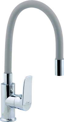 61 Смеситель для кухни с гайкой с гибким изливом (Серый) С3561D