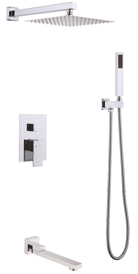 09 Смеситель встраиваемый с 3-функциями, излив, троп. душ, душ. лейка Люкс (хром) А8909