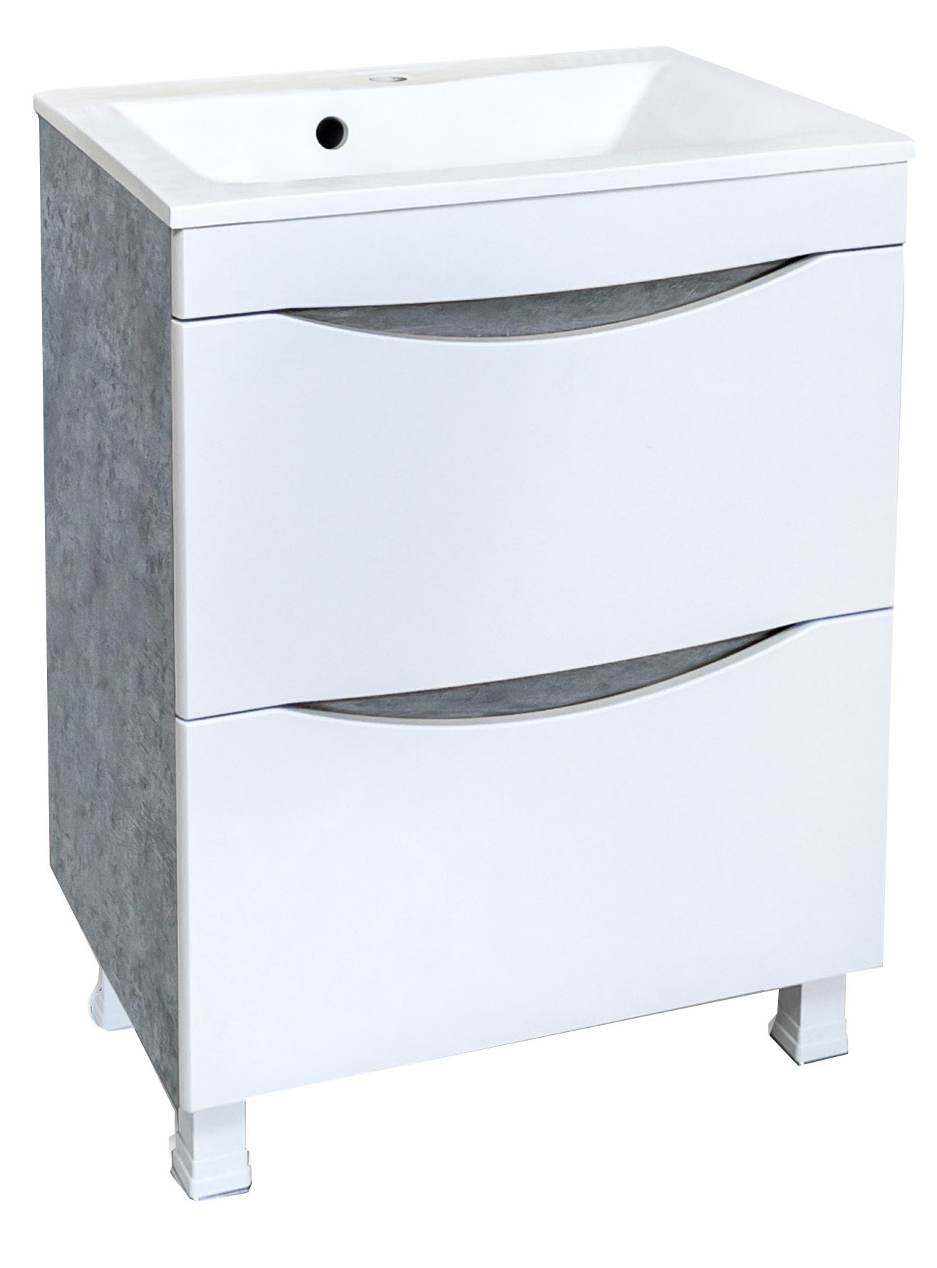 08 Тумба ИРИДА  650 напольная (бетон чикаго+белый)  под умыв. НАТАЛИ V 18/Paola Elegante 650