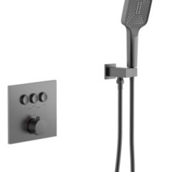 30 Смес. встраиваемый С ТЕРМОСТАТОМ с 3-функциями: излив, троп.душ, душ.лейка ГРАФИТ Люкс А8930-3