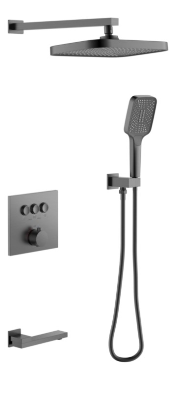 30 Смес. встраиваемый С ТЕРМОСТАТОМ с 3-функциями: излив, троп.душ, душ.лейка ГРАФИТ Люкс А8930-3