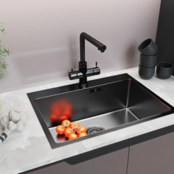 Мойка настол.монтаж 60х45 (3,0) вып 3 1/2 MIXLINE PRO 22см с сифоном (черный графит НАНО)