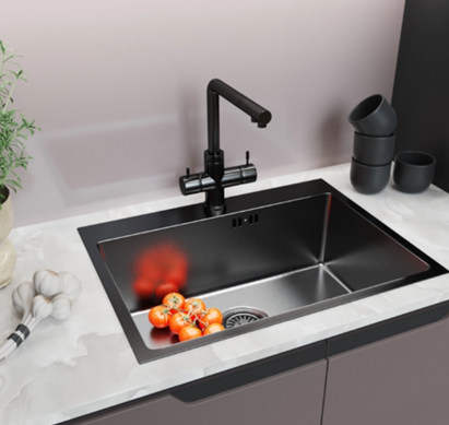 Мойка настол.монтаж 60х45 (3,0) вып 3 1/2 MIXLINE PRO 22см с сифоном (черный графит НАНО)