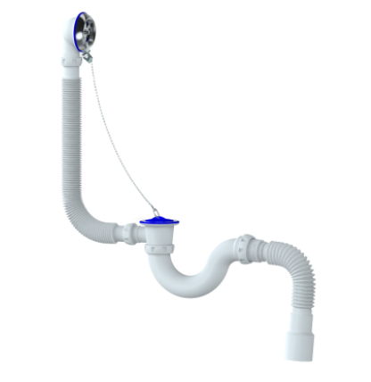 S32 СИФОН ДЛЯ ВАННЫ И ГЛУБОКОГО ПОДДОНА ПРЯМОТОЧНЫЙ С ПЕРЕЛИВОМ С ВИНТАМИ 6*40 С Н/Ж ЧАШКАМИ С ГИБКИ