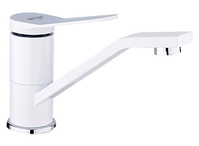 44 Смеситель для кухни с гайкой средний нос "Белый" С3144