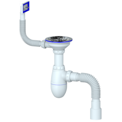 Сифон 3 1/2*40 B425Р с прямоуг. переливом, с гофрой 40*40*50 UNICORN (винт, шток, ручка - пластик)