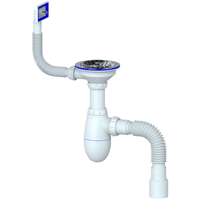 Сифон 3 1/2*40 B425Р с прямоуг. переливом, с гофрой 40*40*50 UNICORN (винт, шток, ручка - пластик)