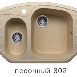 Мойка F-14 угловая двухчашевая с крылом, песочная (302), 510*960*190мм