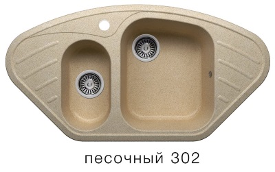Мойка F-14 угловая двухчашевая с крылом, песочная (302), 510*960*190мм