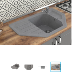 Мойка ML-GMS17 СТАНДАРТ угловая с крылом, темно-серый (309), 780*485*190мм