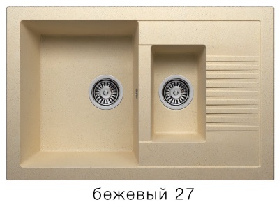 Мойка F-21 двухчашевая с крылом, бежевая (27), 490*770*190мм