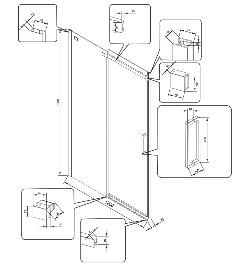 Душевая дверь Veconi VN70GR-120-01-C4 стекло проз./6 мм (брашир. графит)