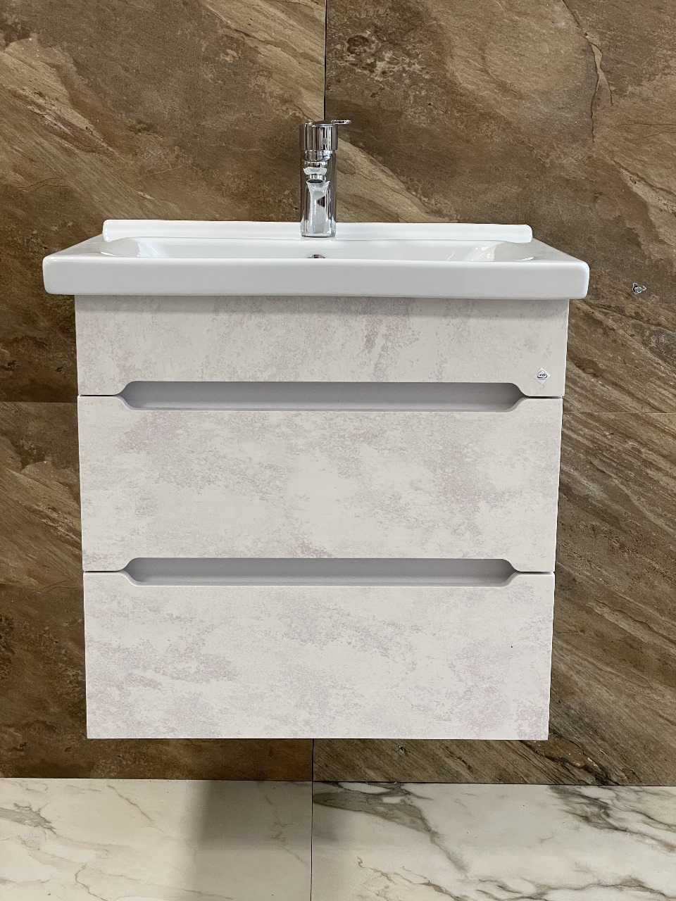 3 Тумба "Уран СОМО 60" подвесная  2 ящика Бетон Пайн с доводчиком