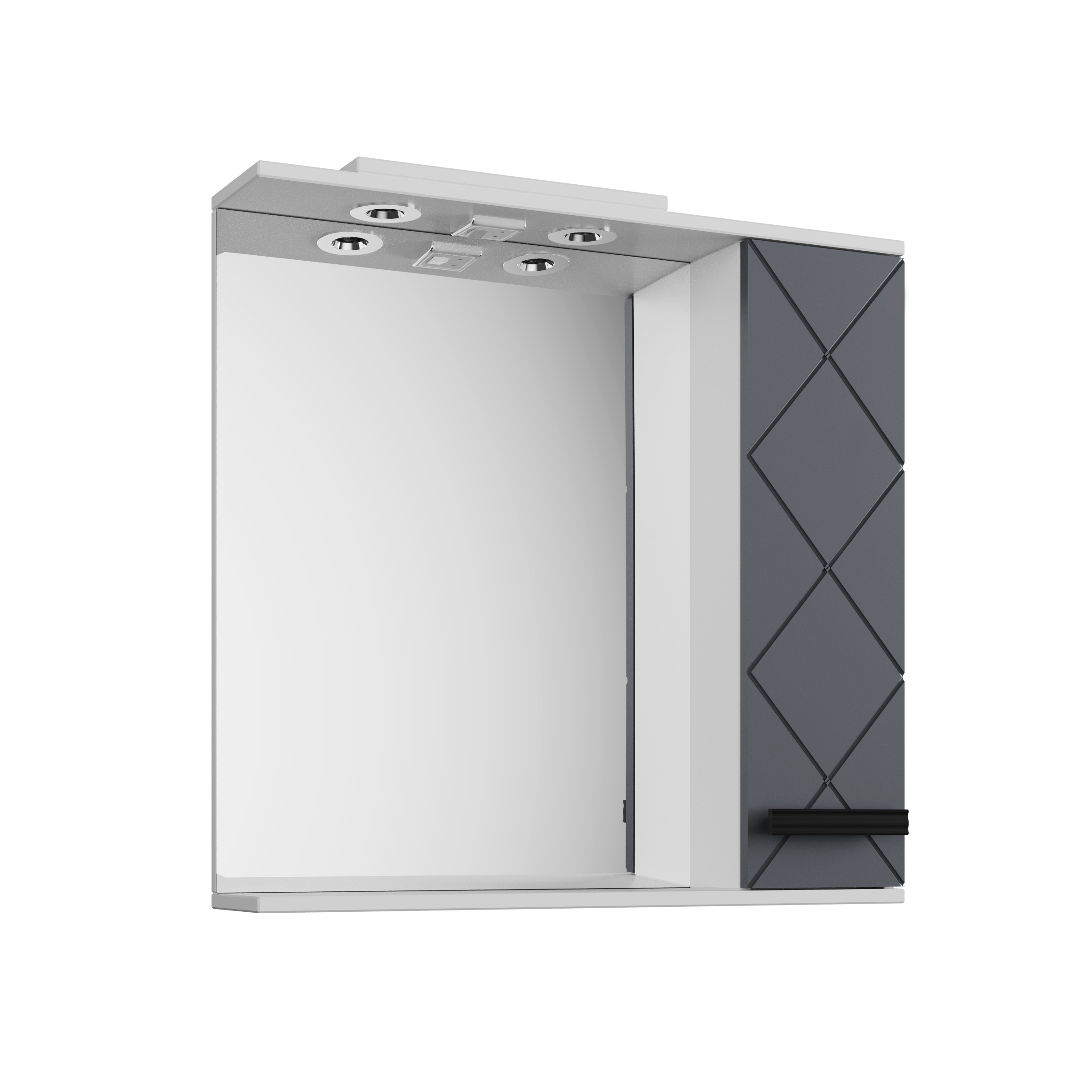 Зеркальный шкаф Куба (80 (Белый + Графит) Правый)