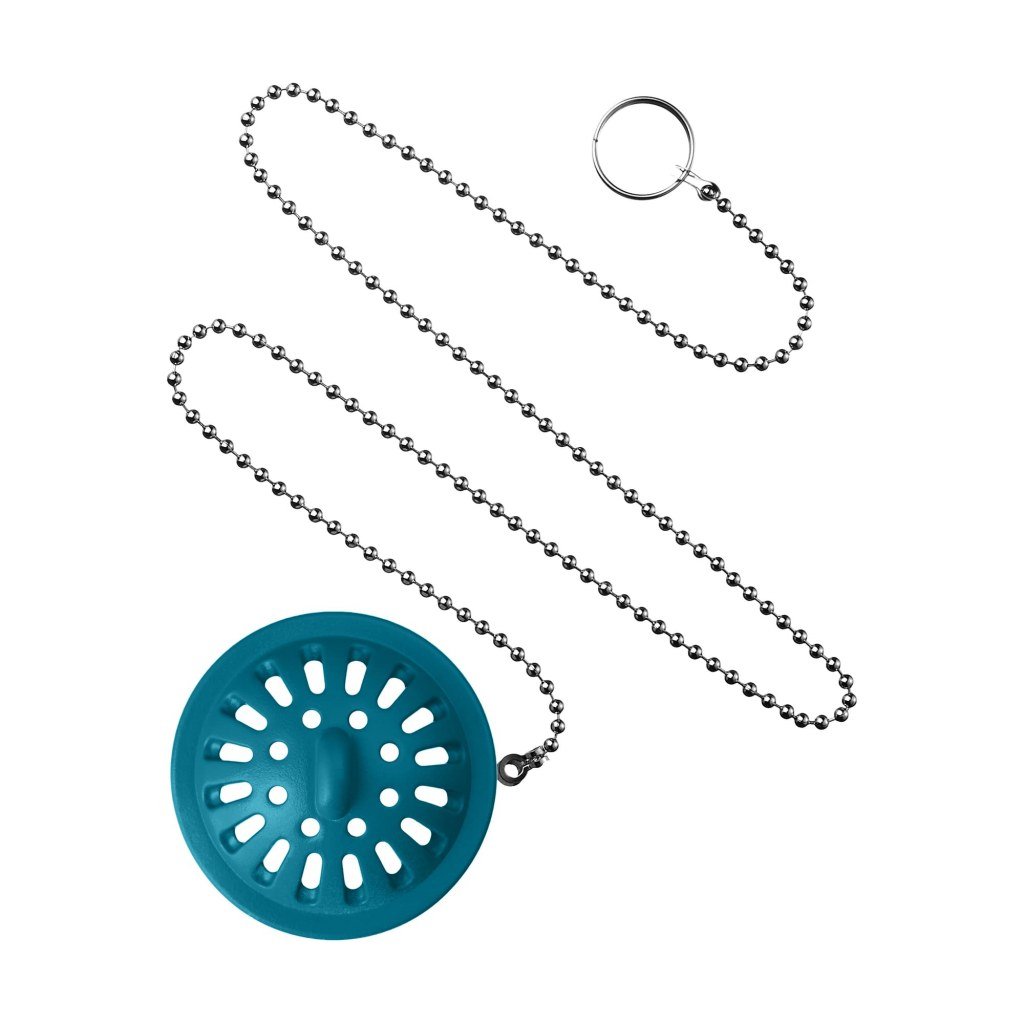 Пробка-ситечко для ванн, раковин диам.40мм с метал.цепочкой 50 см бирюзовый