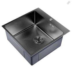 Мойка настол. монтаж 50х50 (3, 0) вып 3 1/2 MIXLINE PRO 20см с сифоном (черный графит НАНО)