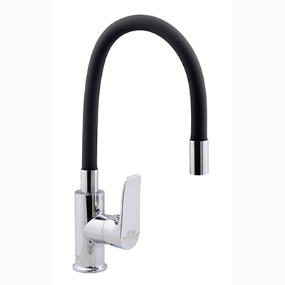 61 Смеситель для кухни с гайкой с гибким изливом (Черный) С3561Т