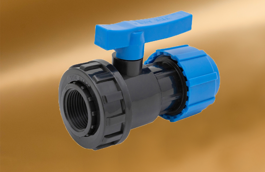 ПЭ Кран шаровой компрессионный ВР разъемный d 25 х 3/4" Политэк (10шт)