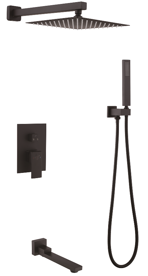 07 Смеситель встраиваемый с 3-функциями, излив, троп. душ, душ. лейка (черный) Люкс А8907