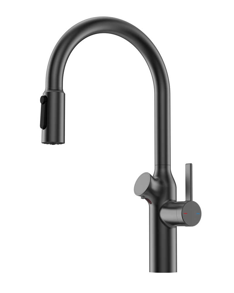 44 Смеситель для кухни + РОДНИК+ДОЗАТОР Люкс А3744-3 (Графит)