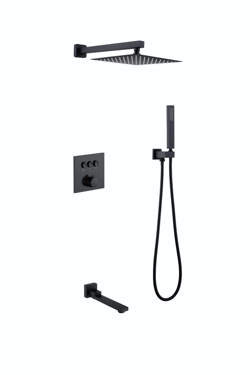 30 Смес. встраиваемый С ТЕРМОСТАТОМ с 3-функциями: излив, троп.душ, душ.лейка ЧЕРНЫЙ Люкс А8930-1