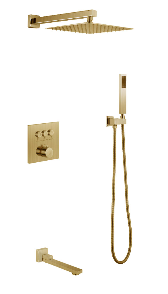 30 Смес. встраиваемый С ТЕРМОСТАТОМ с 3-функциями: излив, троп.душ, душ.лейка ЗОЛОТО Люкс А8930-4
