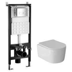 Комплект WAVE Система инсталляции МЕХАНИКА+унитаз ROUND" +прямоугольная кнопка V2 черная