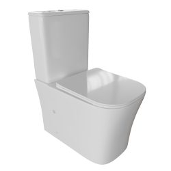 Унитаз-компакт безободковый WAVE PROMO гориз, нижн, 2-кн.арм, сид. дюро, м/л, быстр, БЕЛЫЙ глянец