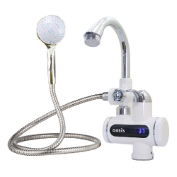 Проточный электрический водонагреватель Oasis EP-3, душ+кран, белый/серебристый