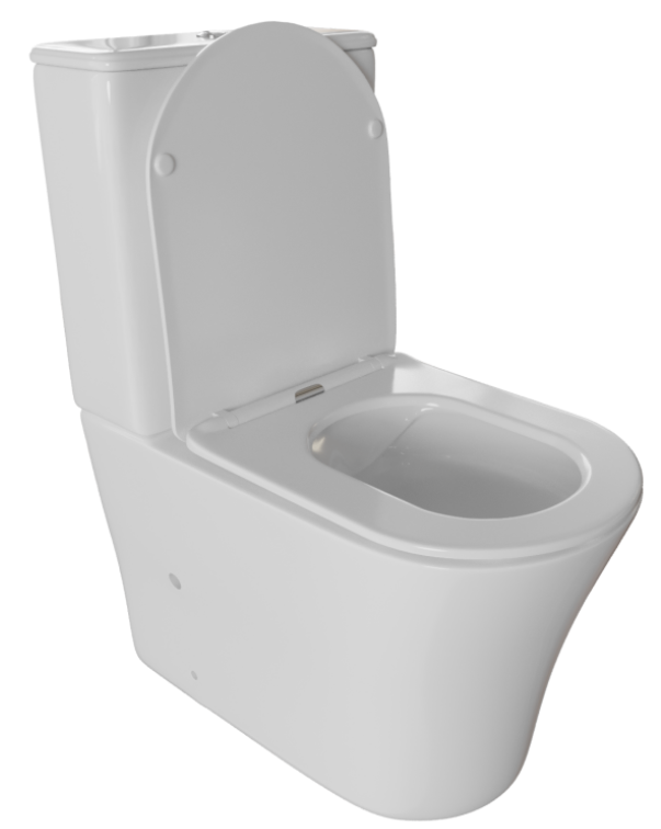 Унитаз-компакт безободковый WAVE TREND гориз, нижн, 2-кн.арм, сид. дюро, м/л, быстр, БЕЛЫЙ глянец