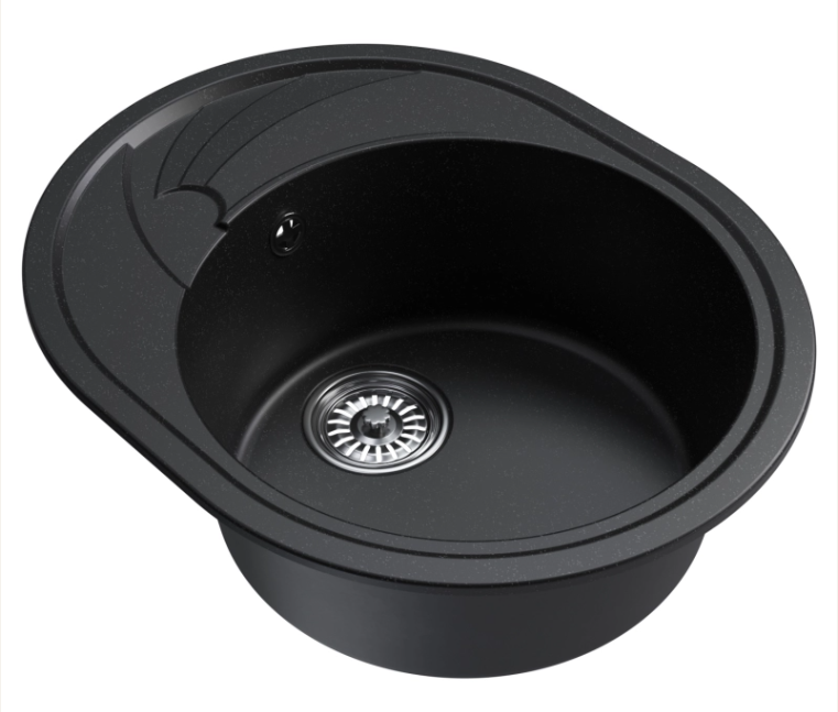 Мойка ML-GM17 КОМФОРТ овальная с крылом, ультра-черная (344), 580*470*180мм