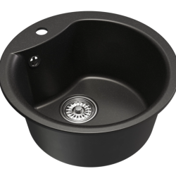 Мойкa ML-GM12 КОМФОРТ круглая, ультра-черная (344), 480мм (глуб. чаши 210)