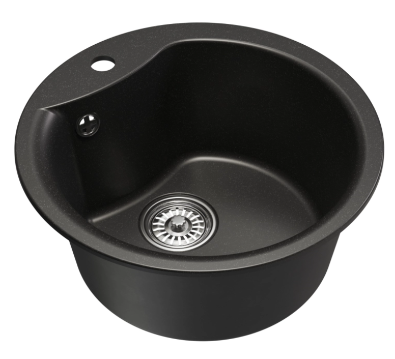 Мойкa ML-GM12 КОМФОРТ круглая, ультра-черная (344), 480мм (глуб. чаши 210)