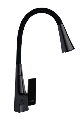 63 Смеситель для кухни с гайкой с гибким изливом (Черный) С3563F